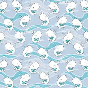 Whale of a Tale -- Cute Nursery Whales Reading Library Books in the Aqua Blue Ocean -- 450dpi (33% of Full Scale)