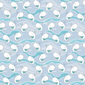 Whale of a Tale -- Cute Nursery Whales Reading Library Books in the Aqua Blue Ocean -- 600dpi (25% of Full Scale)