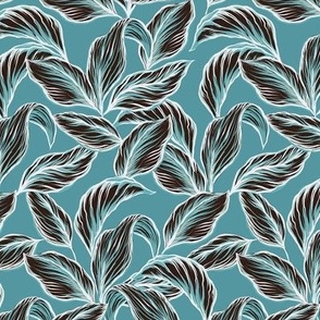 Tropical Leaf Barkcloth in Retro Blue - Extra Small