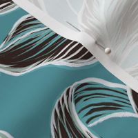 Tropical Leaf Barkcloth in Retro Blue - Medium