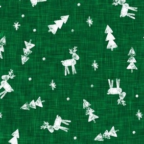 Christmas Reindeer (tossed) - green - winter forest - moose - C21