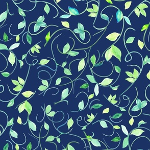 Watercolor Leaves on Dark Blue (Large)