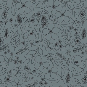 floral line art gray and black