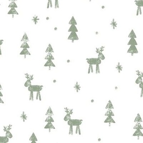 Christmas Reindeer - sage on white  - winter forest - moose - LAD20