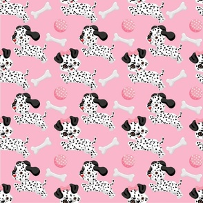 Cute Dalmatians Puppies Black Spots Pink Toy Ball White Bone