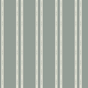 Gray Green with White Stripes and Dots Larger