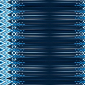 Blues on Blue with Turquoise Ikat Style Continuous Full-Yardage Border Print