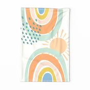 collage rainbows FQ tea towel in apricot by Pippa Shaw