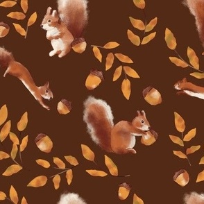 Autumn squirrels and golden branches in brown