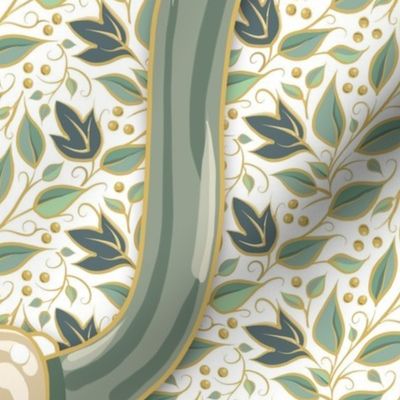 Ogee Nouveau Blossom - White -Soft Green-Off-Wt-Stripes + Floral