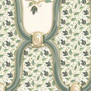 Ogee Nouveau Blossom - White -Soft Green-Off-Wt-Stripes + Floral