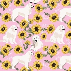 small print // Great Pyrenees Dogs yellow sunflowers with pink background