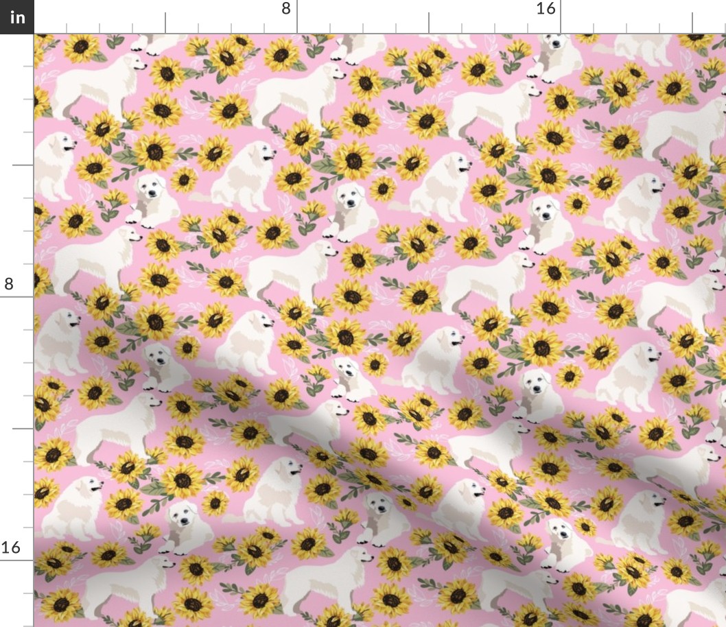 small print // Great Pyrenees Dogs yellow sunflowers with pink background
