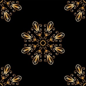 Gold on Black Fleur de Lis Kaleidoscope