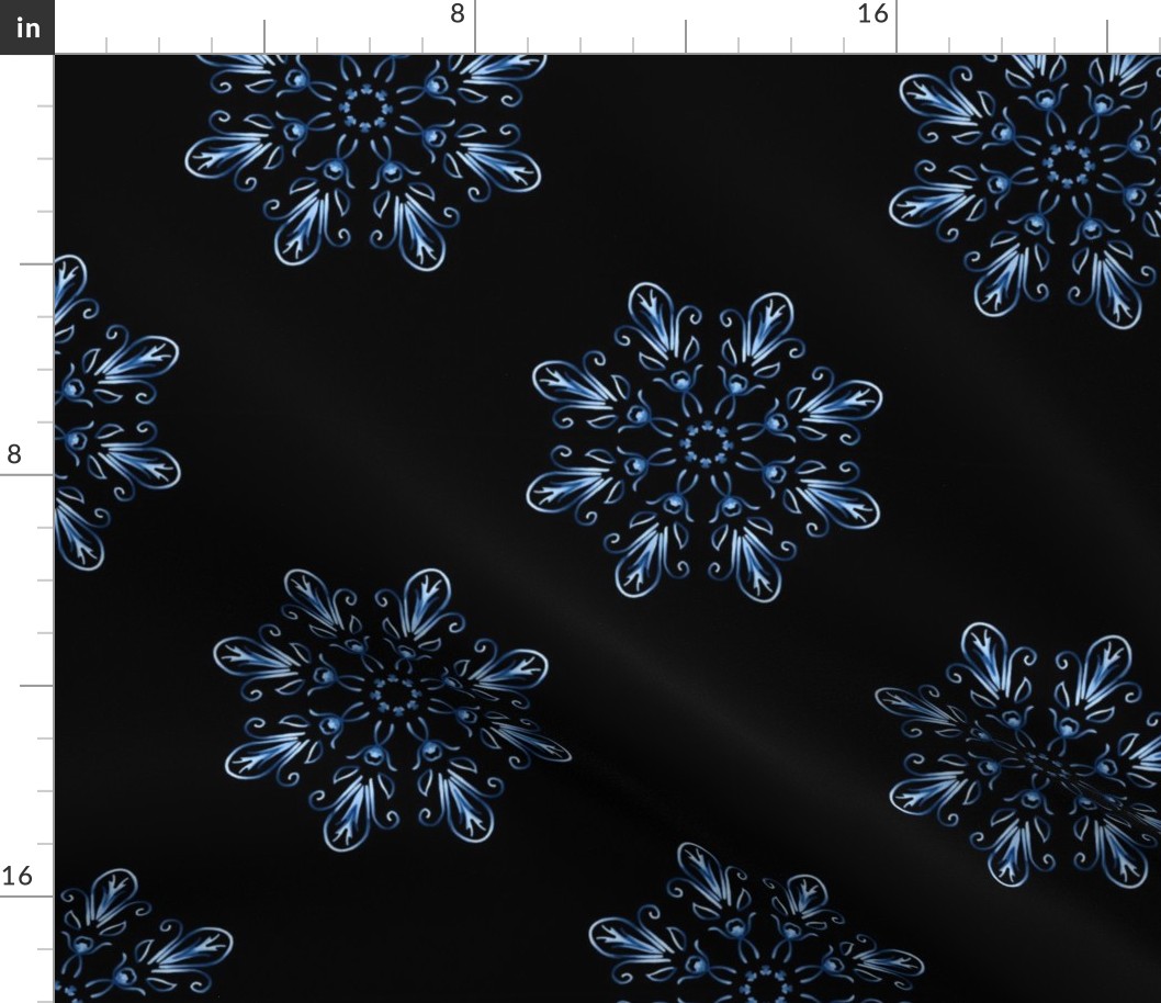 Blue on Black Fleur de Lis Kaleidoscope
