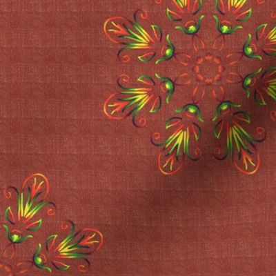Christmas Red Yellow and Green on Red Fleur de Lis Kaleidoscope