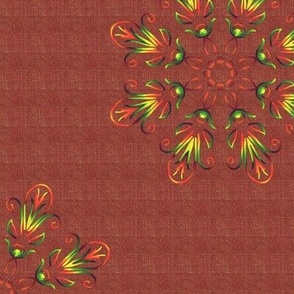 Christmas Red Yellow and Green on Red Fleur de Lis Kaleidoscope