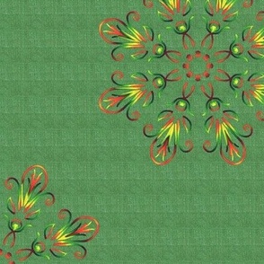 Christmas Red Yellow and Green on Green Fleur de Lis Kaleidoscope