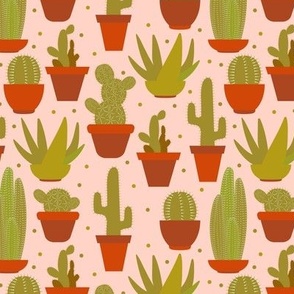 Green cactuses pattern. Green and pink