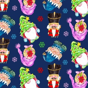 Adorable Gnomes on Dark Blue Background (Large)