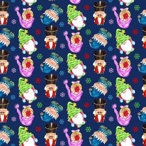 Adorable Gnomes on Dark Blue Background (Small)