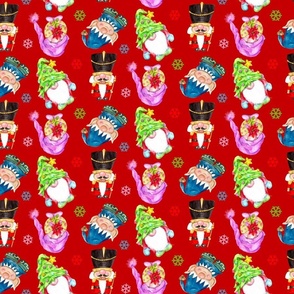 Adorable Gnomes on Red Background (Small)