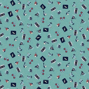 An Adventure in Birding-Ditsy Pattern-Small-less dense-Mid-Century Blues Palette