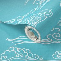Swirling Clouds, Turquoise // bright blue sky white clouds bold cloudy sky cute fabric for kids