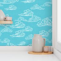 Swirling Clouds, Turquoise // bright blue sky white clouds bold cloudy sky cute fabric for kids