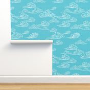 Swirling Clouds, Turquoise // bright blue sky white clouds bold cloudy sky cute fabric for kids