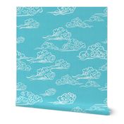 Swirling Clouds, Turquoise // bright blue sky white clouds bold cloudy sky cute fabric for kids