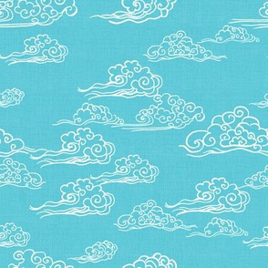 Swirling Clouds, Turquoise // bright blue sky white clouds bold cloudy sky cute fabric for kids