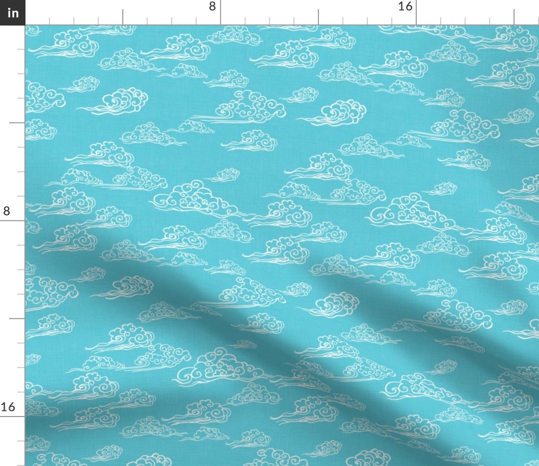 Swirling Clouds, Turquoise // bright blue sky white clouds bold cloudy sky cute fabric for kids