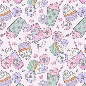 Floral Frappuccino and Cupcakes Pastel Colors