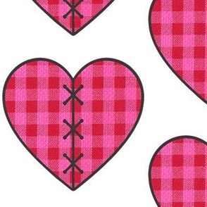 Gingham hearts in red and pink with stitching