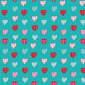 Gingham hearts in pink, red and teal 