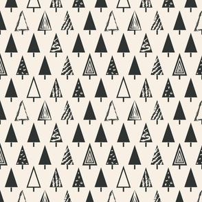 Modern textured Christmas trees in Black on Beige