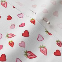 Pink and red Hearts and strawberries on white 