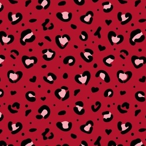 Valentines leopard spots sweet wild lovers design animal print  pink black on ruby red