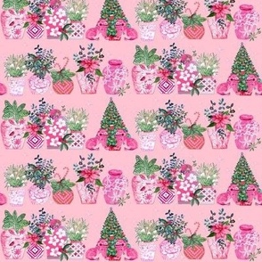 Vintage Vase Christmas plants and Christmas trees in pink 