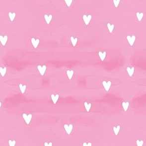 Lovely heart on watercolor - minimalist boho style valentine design white hearts on pink 
