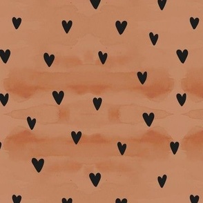 Lovely heart on watercolor - minimalist boho style valentine design baby black hearts on cinnamon rust sienna