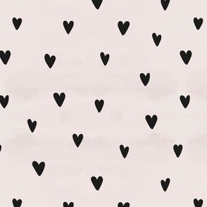 Lovely heart on watercolor - minimalist boho style valentine design baby black hearts on ivory white sand
