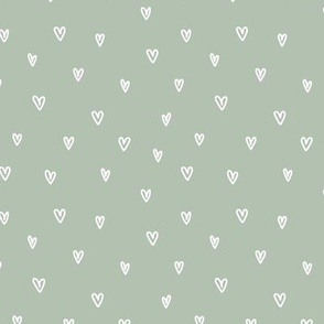 Boho lovers minimalist freehand hearts on mint sage green
