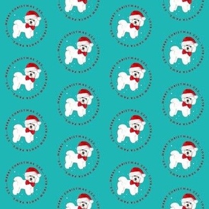 Bichon Frise Santa dog with Santa Paws quote