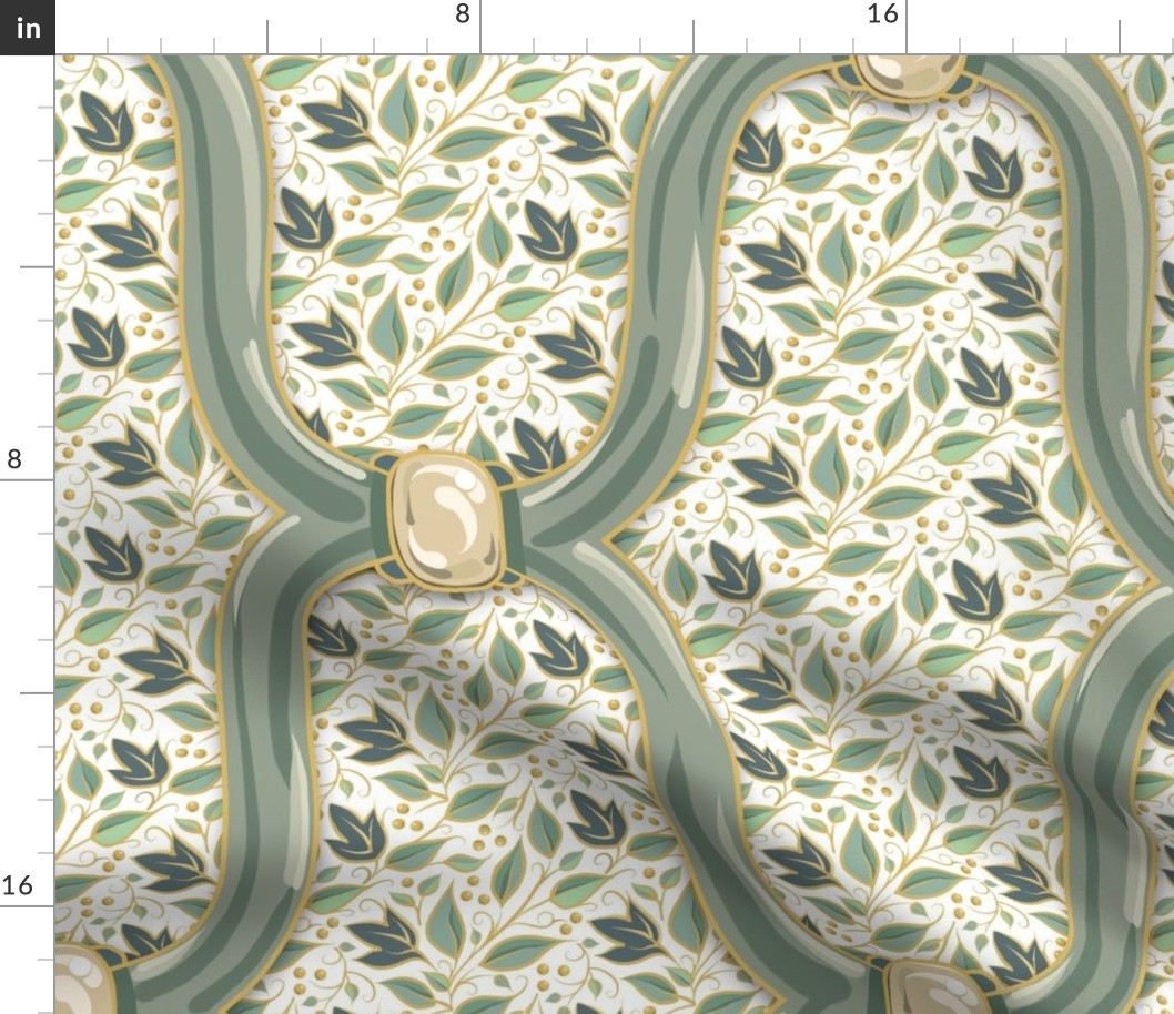 Ogee Nouveau Leaves - Soft Green + White
