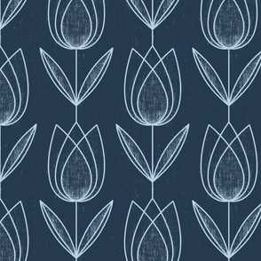Calming Tulips - fog on navy - small size 