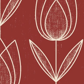 Calming Tulips - dark terracota - XLarge size - red tulips, red flowers, muted red, tulips