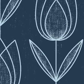 Calming Tulips - fog on navy - X-Large size 