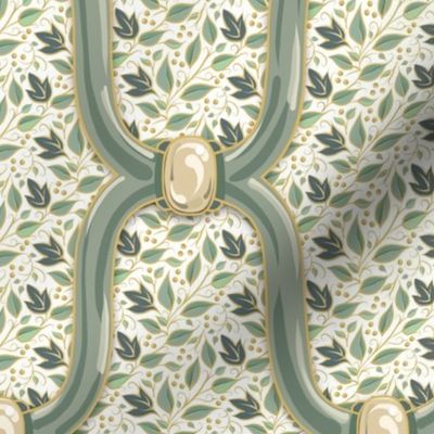 Sm Ogee Nouveau Leaves - Soft Green + White